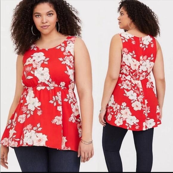 TORRID BLOOD ORANGE FLORAL CHALLIS FLOWY BABYDOLL TANK WOMENS 2X - Picture 1 of 10